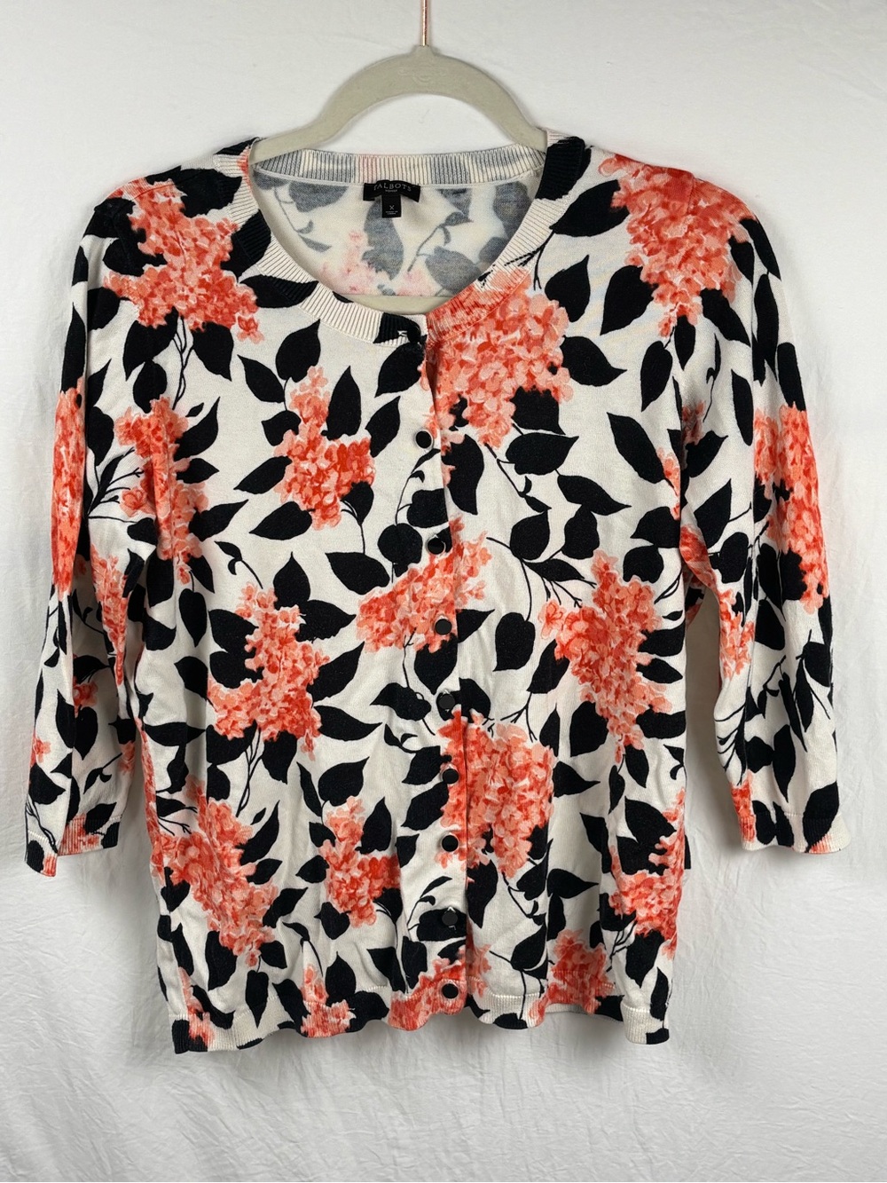 Talbots women’s X plus Coral and Black Floral Button-Down Top sweater